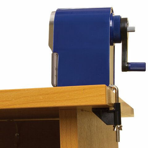 Точилка механическая BRAUBERG &quot;ORIGINAL&quot;, для чернографитных и цветных карандашей, крепление к столу, корпус синий, 228480