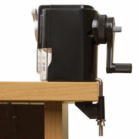 Точилка механическая BRAUBERG &quot;STYLE&quot;, для ч/гр и цветных карандашей (в том числе утолщенных), крепление к столу, корпус черный, 228482