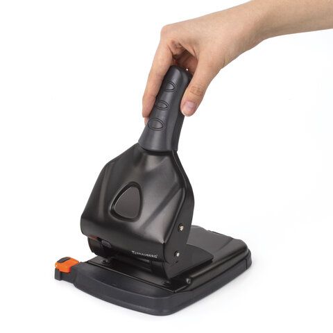 Дырокол металлический МОЩНЫЙ BRAUBERG &quot;Heavy duty&quot; до 65 листов, эргономичный, черный, 228496