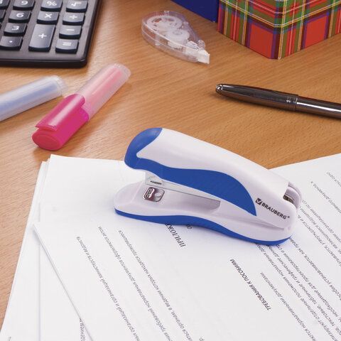 Степлер №10 BRAUBERG &quot;JET PRO&quot;, до 12 листов, эргономичный, бело-синий, 228582