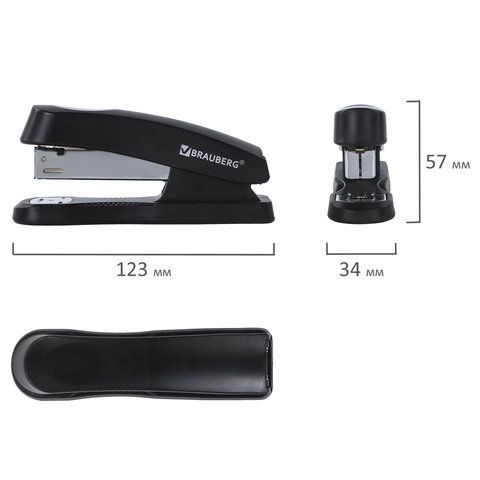 Степлер №24/6, 26/6 BRAUBERG &quot;Standard+&quot;, до 30 листов, черный, 228608