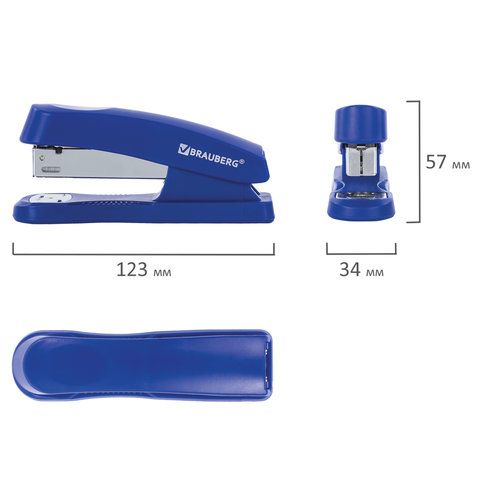 Степлер №24/6, 26/6 BRAUBERG &quot;Standard+&quot;, до 30 листов, синий, 228609
