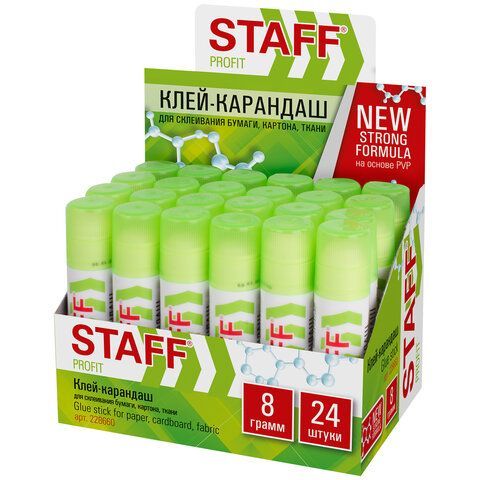 Клей-карандаш УСИЛЕННЫЙ STAFF 4 шт. Profit, 8 г, PVP-основа, 228660