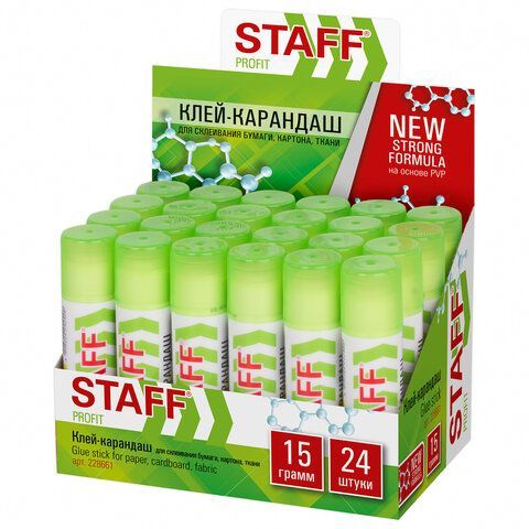Клей-карандаш УСИЛЕННЫЙ STAFF 3 шт. Profit, 15 г, PVP-основа, 228661