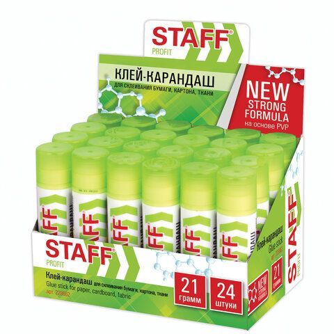 Клей-карандаш УСИЛЕННЫЙ STAFF 2 шт. Profit, 21 г, PVP-основа, 228662