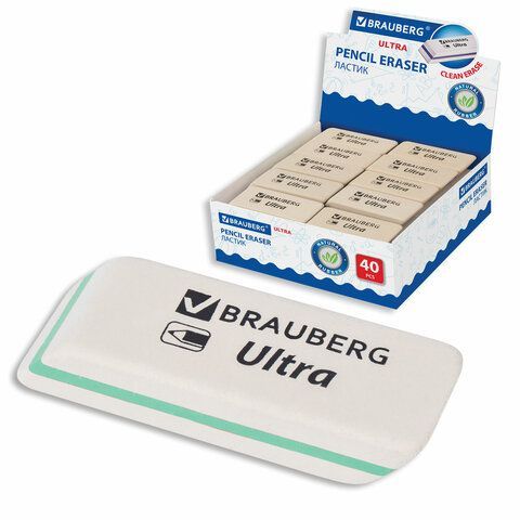 Ластик BRAUBERG 5 шт. &quot;Ultra&quot;, 50х14х8 мм, белый, детали ассорти, натуральный каучук, 228704