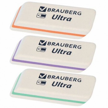 Ластик BRAUBERG 5 шт. "Ultra", 50х14х8 мм, белый, детали ассорти, натуральный каучук, 228704