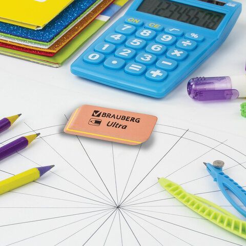 Ластик BRAUBERG 10 шт. &quot;Ultra&quot;, 41х14х8 мм, оранжевый, натуральный каучук, 228705