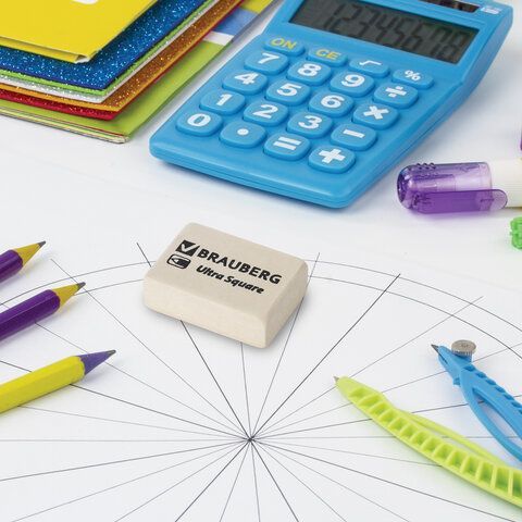 Ластик BRAUBERG 10 шт. &quot;Ultra Square&quot;, 26х18х8 мм, белый, натуральный каучук, 228707