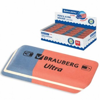 Ластик BRAUBERG 10 шт. "Ultra", 41х14х8 мм, красно-синий, натуральный каучук, 228708