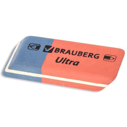 Ластик BRAUBERG 10 шт. &quot;Ultra&quot;, 41х14х8 мм, красно-синий, натуральный каучук, 228708