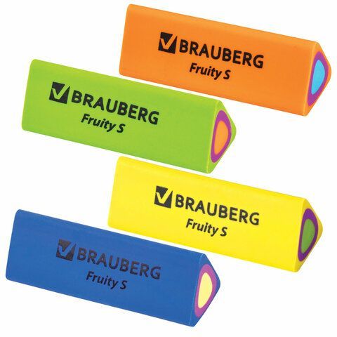 Ластик BRAUBERG 6 шт. &quot;Fruity S&quot;, 44х15х15 мм, цвет ассорти, треугольный, 228713