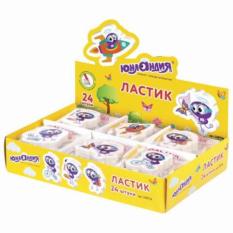 Ластик фигурный ЮНЛАНДИЯ 4 шт. &quot;Юнландик&quot;, 45х30х8 мм, ассорти, 228716