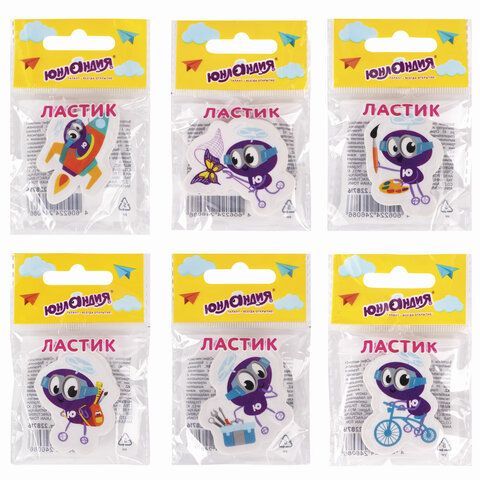 Ластик фигурный ЮНЛАНДИЯ 4 шт. &quot;Юнландик&quot;, 45х30х8 мм, ассорти, 228716