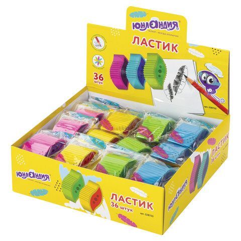 Ластик ЮНЛАНДИЯ 6 шт. &quot;Листочки&quot;, 48х27х17 мм, цвет ассорти, 228723