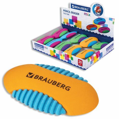 Ластик BRAUBERG 5 шт. &quot;Mix S&quot;, 58х33х13 мм, цвет ассорти, 228724