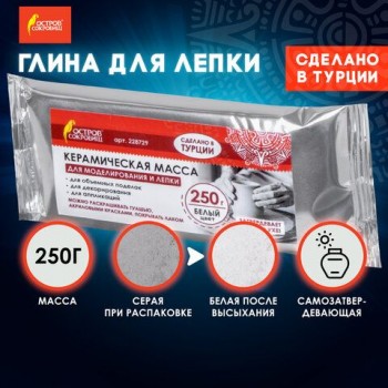 Масса керамическая для лепки ОСТРОВ СОКРОВИЩ 2 шт., 250 г, белая, 228729