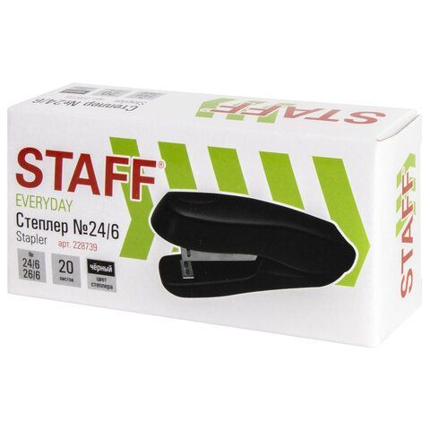 Степлер №24/6, 26/6 STAFF &quot;EVERYDAY&quot;, до 20 листов, черный, 228739