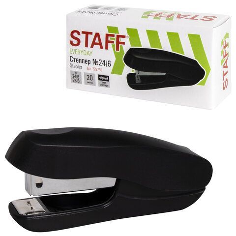 Степлер №24/6, 26/6 STAFF &quot;EVERYDAY&quot;, до 20 листов, черный, 228739