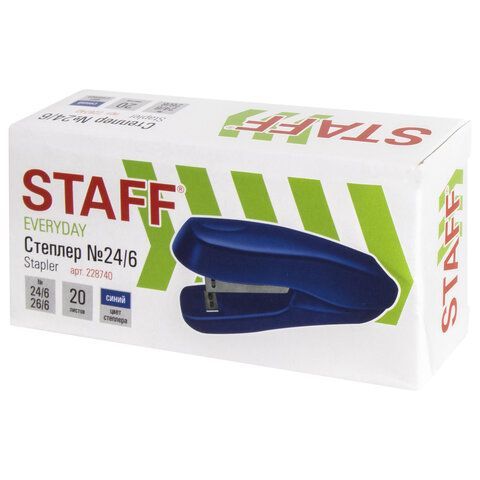 Степлер №24/6, 26/6 STAFF &quot;EVERYDAY&quot;, до 20 листов, синий, 228740
