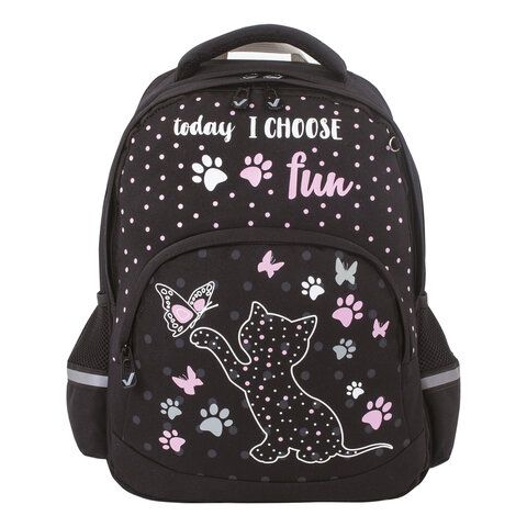 Рюкзак BRAUBERG SOFT, 2 отделения, 3 кармана, &quot;Joyful kitten&quot;, СВЕТЯЩИЙСЯ, 40х31х15 см, 228791