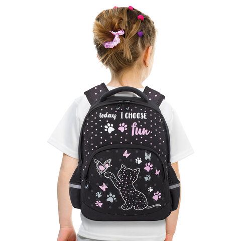 Рюкзак BRAUBERG SOFT, 2 отделения, 3 кармана, &quot;Joyful kitten&quot;, СВЕТЯЩИЙСЯ, 40х31х15 см, 228791