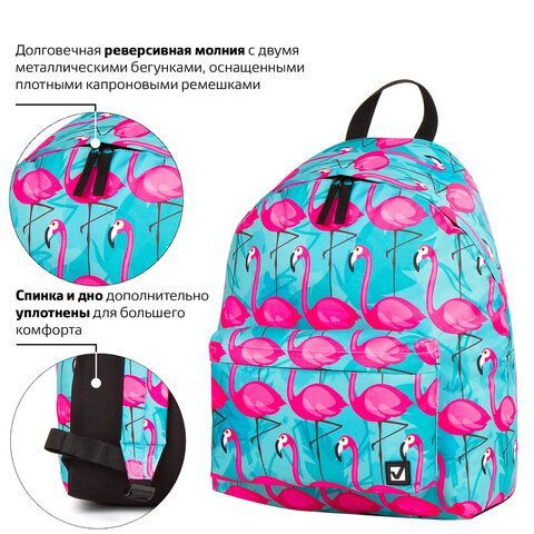 Рюкзак BRAUBERG СИТИ-ФОРМАТ универсальный, &quot;Flamingo&quot;, разноцветный, 41х32х14 см, 228854