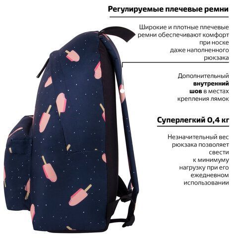 Рюкзак BRAUBERG СИТИ-ФОРМАТ универсальный, &quot;Ice cream&quot;, синий, 41х32х14 см, 228858