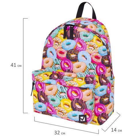 Рюкзак BRAUBERG СИТИ-ФОРМАТ универсальный, &quot;Donuts&quot;, разноцветный, 41х32х14 см, 228862