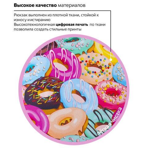 Рюкзак BRAUBERG СИТИ-ФОРМАТ универсальный, &quot;Donuts&quot;, разноцветный, 41х32х14 см, 228862