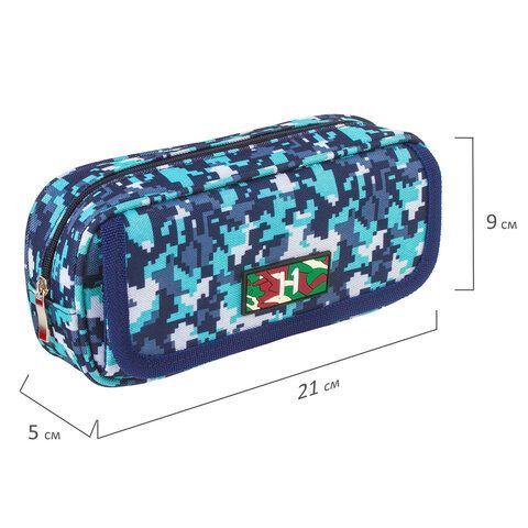 Пенал BRAUBERG для мальчиков, 1 отделение, органайзер, мягкий, &quot;Military&quot;, синий, 21х5х9 см, 228991