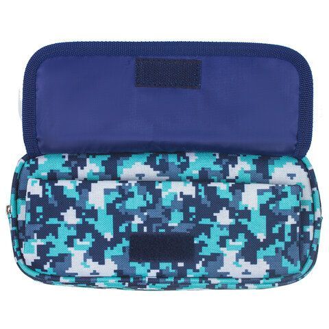 Пенал BRAUBERG для мальчиков, 1 отделение, органайзер, мягкий, &quot;Military&quot;, синий, 21х5х9 см, 228991