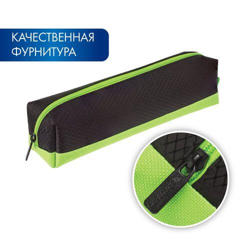 Пенал-косметичка BRAUBERG, мягкий, &quot;Black&amp;Bright&quot;, черно-зеленый, 21х5х5 см, 229005