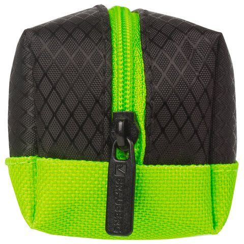 Пенал-косметичка BRAUBERG, мягкий, &quot;Black&amp;Bright&quot;, черно-зеленый, 21х5х5 см, 229005