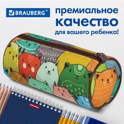 Пенал-тубус BRAUBERG, с эффектом Soft Touch, мягкий, &quot;Cats&quot;, 22х8 см, 229008