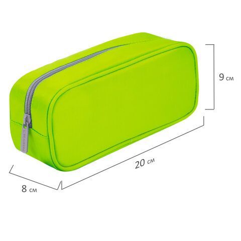 Пенал-косметичка BRAUBERG, мягкий, &quot;KING SIZE NEON GREEN&quot;, 20х8х9 см, 229020