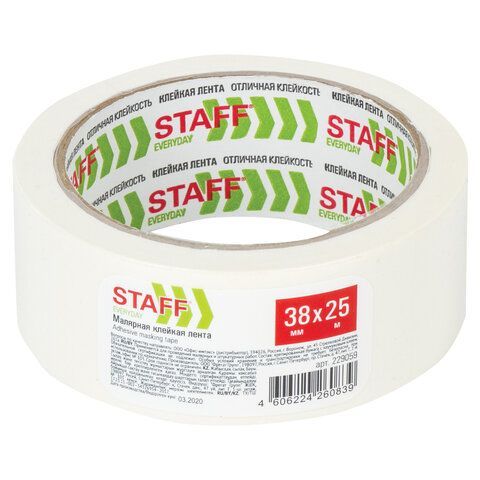 Клейкая лента малярная креппированная 38 мм x 25 м, STAFF 2 шт., 229059