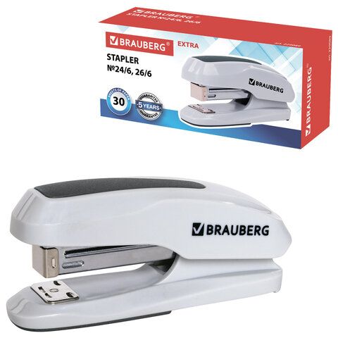Степлер №24/6, 26/6 BRAUBERG &quot;Extra&quot;, до 30 листов, серый, 229089