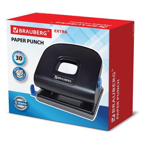Дырокол металлический BRAUBERG &quot;Extra&quot;, до 30 листов, черный, 229092