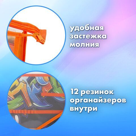 Папка для труда BRAUBERG А4, 2 отделения, пластик, молния сверху, органайзер, &quot;Graffitti&quot;, 229132