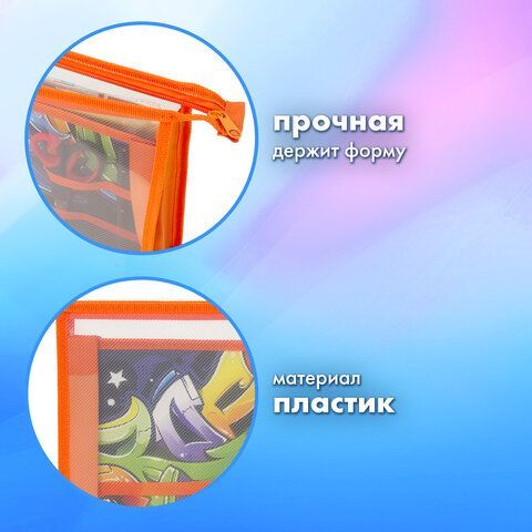 Папка для труда BRAUBERG А4, 2 отделения, пластик, молния сверху, органайзер, &quot;Graffitti&quot;, 229132