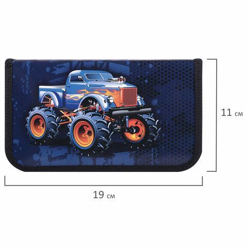 Пенал ПИФАГОР, 1 отделение, ламинированный картон, 19х11 см, &quot;MONSTER TRUCK&quot;, 229147