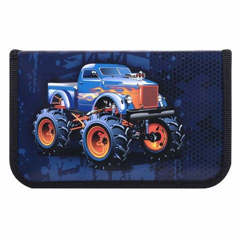 Пенал ПИФАГОР, 1 отделение, ламинированный картон, 19х11 см, &quot;MONSTER TRUCK&quot;, 229147