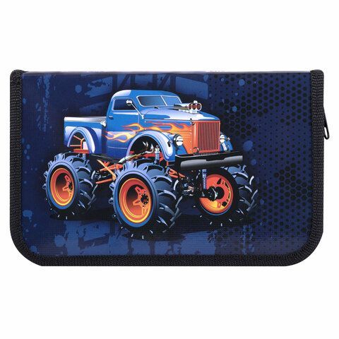 Пенал ПИФАГОР, 1 отделение, ламинированный картон, 19х11 см, &quot;MONSTER TRUCK&quot;, 229147