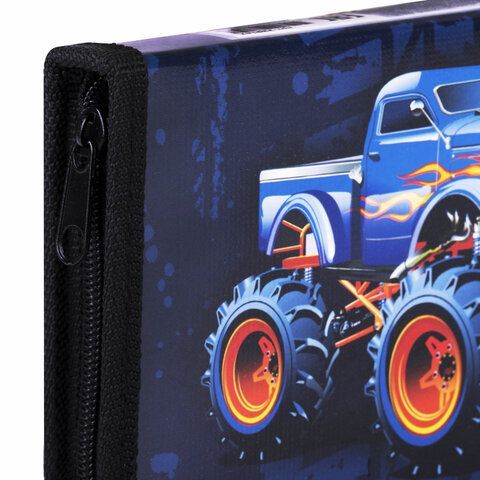 Пенал ПИФАГОР, 1 отделение, ламинированный картон, 19х11 см, &quot;MONSTER TRUCK&quot;, 229147