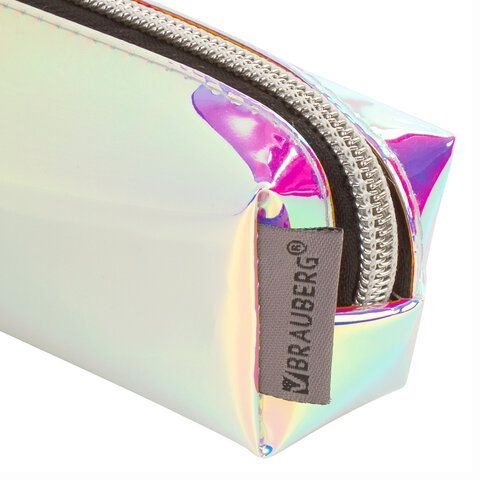 Пенал-косметичка BRAUBERG прямоугольный, зеркальный, мягкий, &quot;Pearl&quot;, 21х5х5 см, 229248