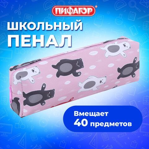 Пенал-косметичка ПИФАГОР 2 шт., мягкий, &quot;BEAR&quot;, прямоугольный, 20х7х4 см, 229266