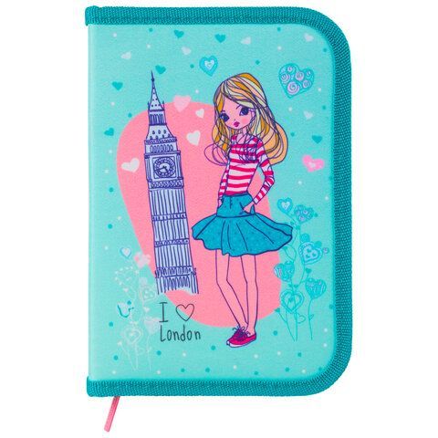 Пенал BRAUBERG, 1 отделение, 1 откидная планка, ткань, 20х14 см, "Girl", 229283