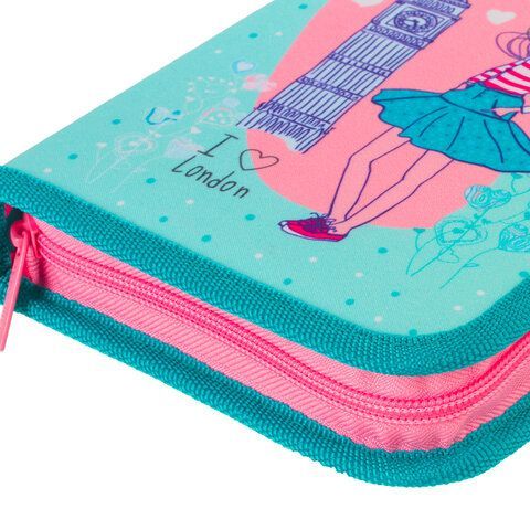Пенал BRAUBERG, 1 отделение, 1 откидная планка, ткань, 20х14 см, "Girl", 229283