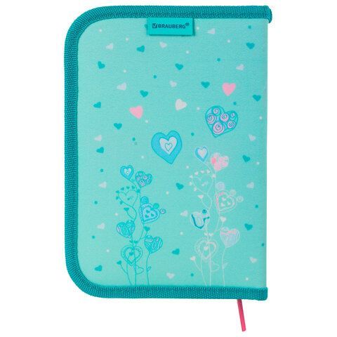 Пенал BRAUBERG, 1 отделение, 1 откидная планка, ткань, 20х14 см, "Girl", 229283